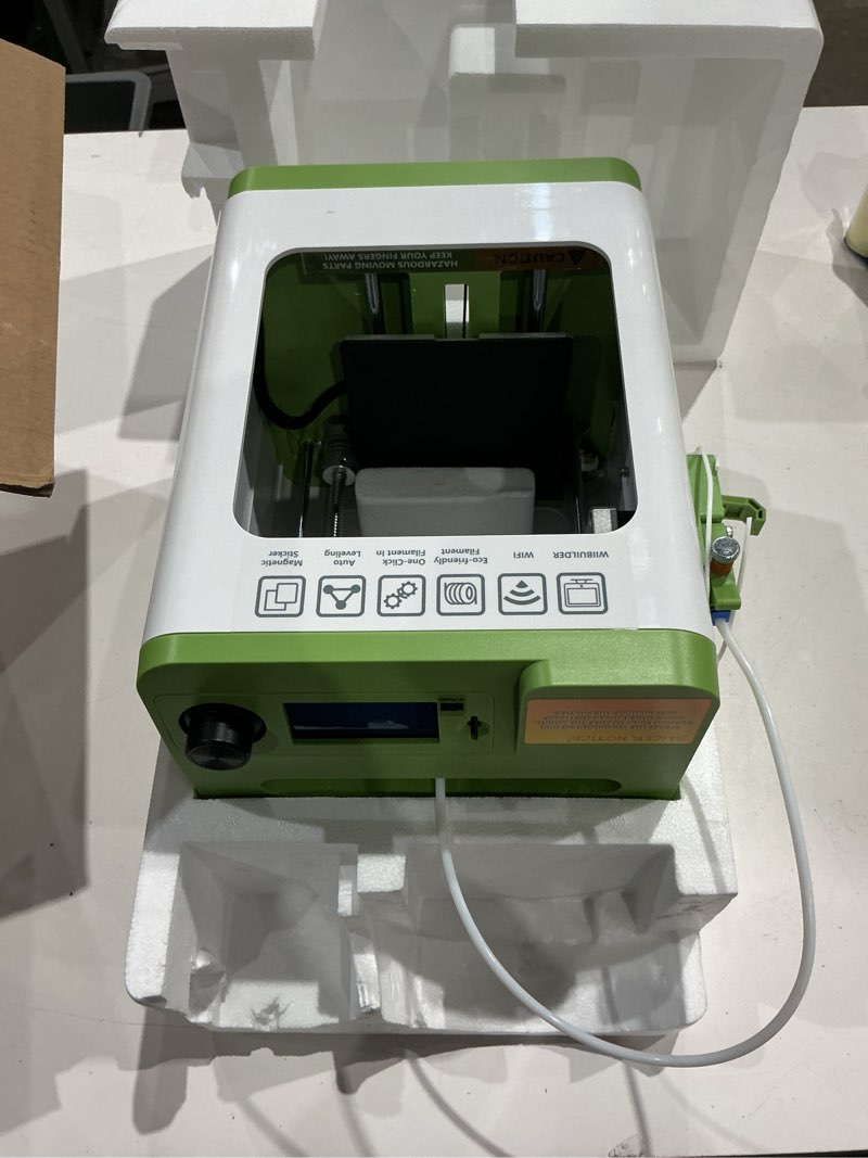 Condition photo showing As Is for fully assembled mini 3d printer for kids and beginners - complete starter kit with auto leveling 3d printing machine, 10m pla filament, and sd card - wifi 3d home printer for mac windows linux (green)