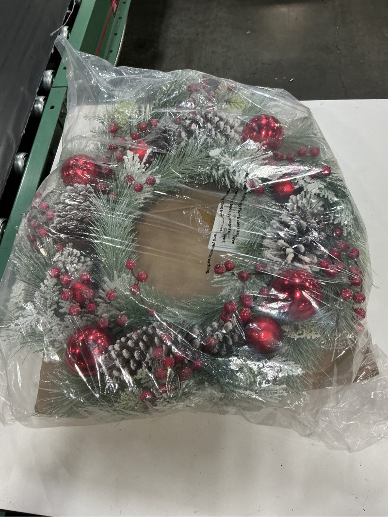 Condition photo showing New/Like New for glitzhome 24"d flocked pinecone ornament wreath