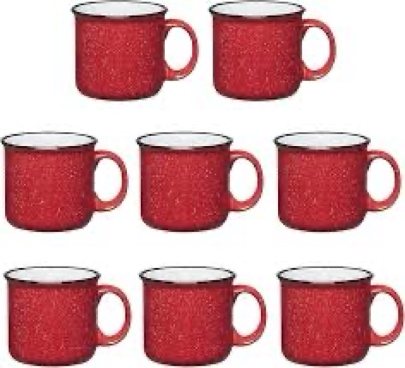 Gifts by Design Set of 8 Ceramic Campfire Mugs – 15 Oz, Red – Coffee & Tea Cups for Home, Work, Trav