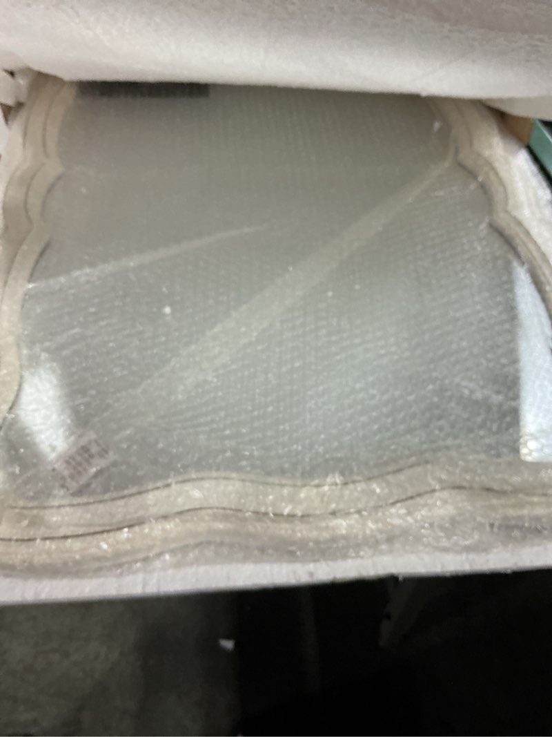 Condition photo showing New/Like New for Farmhouse Decorative Scalloped Rectangular Wall Mirror 22 X 30 Inch, Hanging Distressed White Wooden Framed Vintage Wavy Bathroom Mirror Over Sink, Horizontal or Vertical White(style 3)