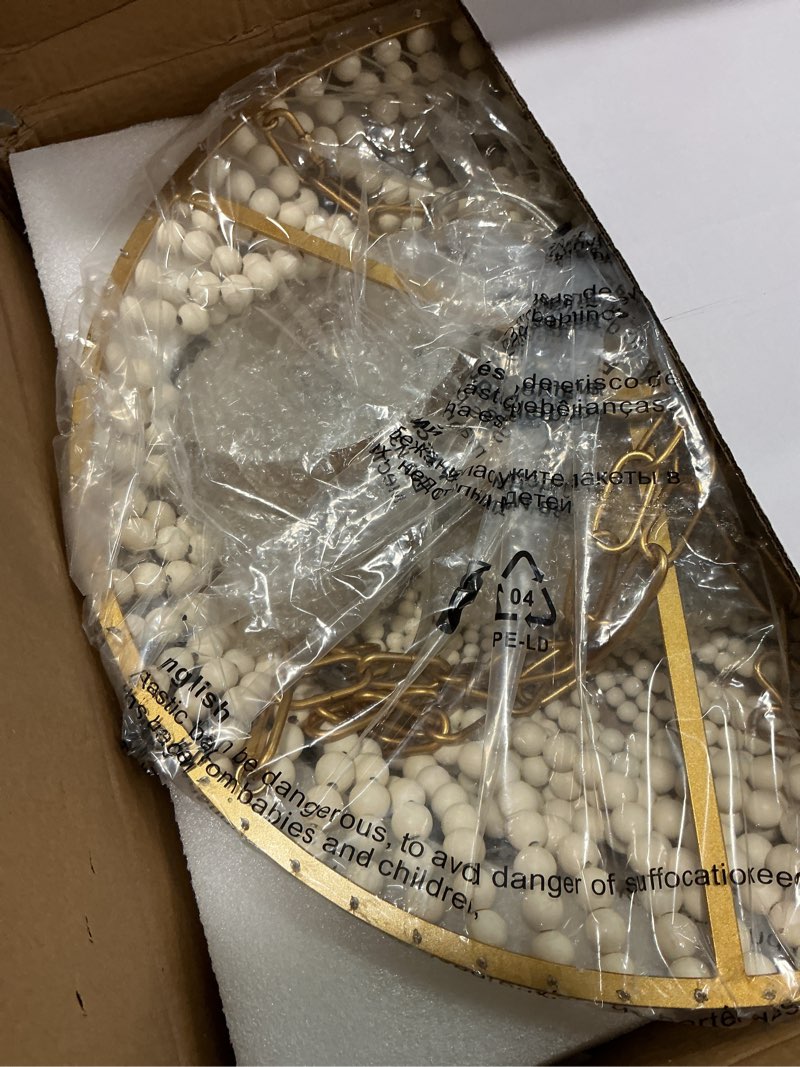 Condition photo showing Good Condition for Bohemia Wood Beaded Chandelier Boho Chandelier Bristol Wood Bead Chandelier Beaded Light Fixture for Dining Living Room,Bedroom, Hallway, Entryway 5-Light