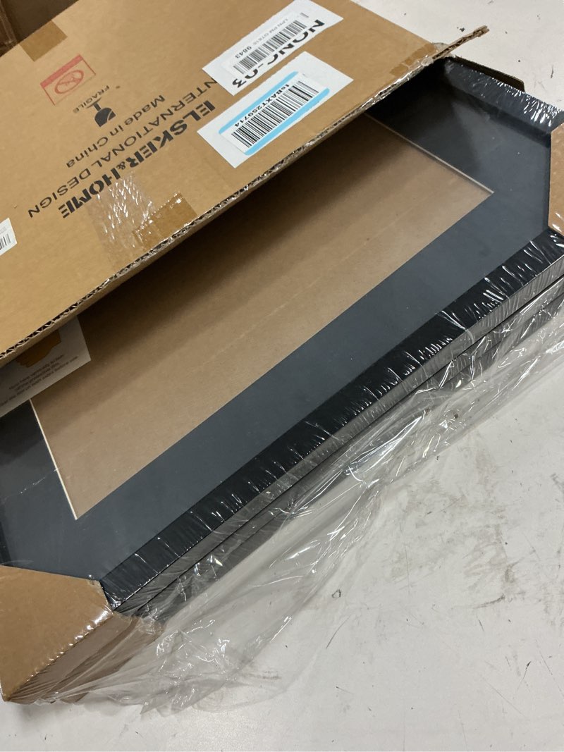 Condition photo showing New/Like New for elsker&home 16x16 picture frame black set of 3, square picture frame display photo 12x12 with mat or 16 x 16 without mat, horizontal and vertical wall mounting black with black mat 16x16