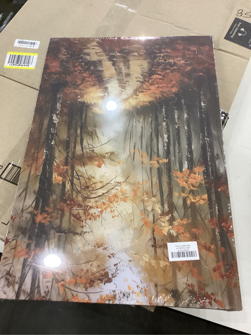 Condition photo showing New/Like New for PHAMTE Vintage Landscape Fall Leaves Wall Art Decor Canvas 11x14, Autumn Forest Lake Pictures Wall Decorations Art, Nature Farmhouse Framed Prints Artwork for Living Room Kitchen Decor 14L" x 11W" fall-2