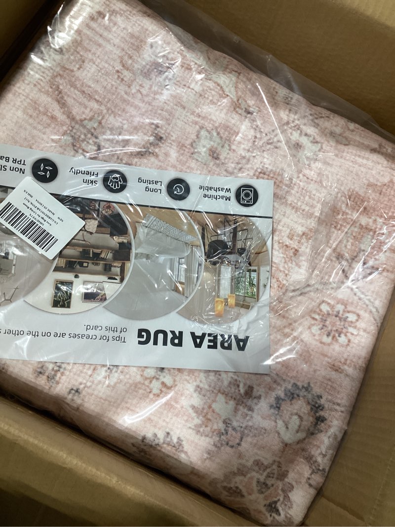 montvoo-vintage area rug 9x12 pink rugs for living room-soft distressed printed rugs for bedroom-non