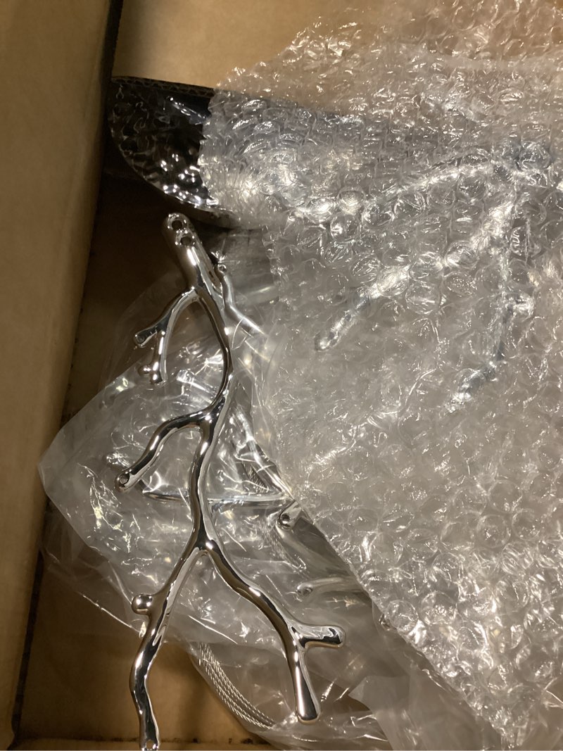 Condition photo showing Good Condition for modern crystal tree branches chandelier, 18in silver 6 lights large ceiling hanging light for dining room, round raindrop pendant light fixture d18" round silver