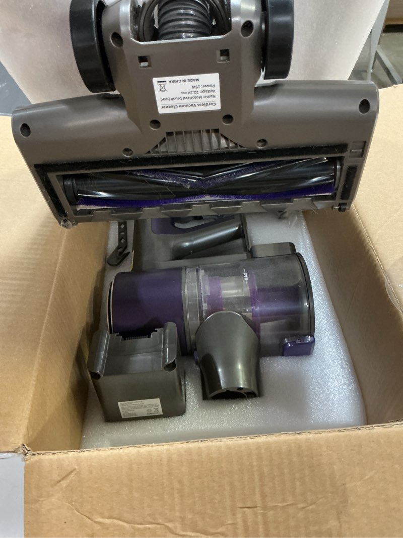 Condition photo showing As Is for cordless vacuum cleaner,vacuum cleaner for home with brushless motor,lightweight stick vacuum with self-standing and touch screen,hardwood floor vacuum for pet hair,carpets,tile(eggplant purple)