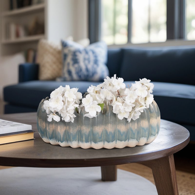 17\" Forgette Blue Ceramic Bowl