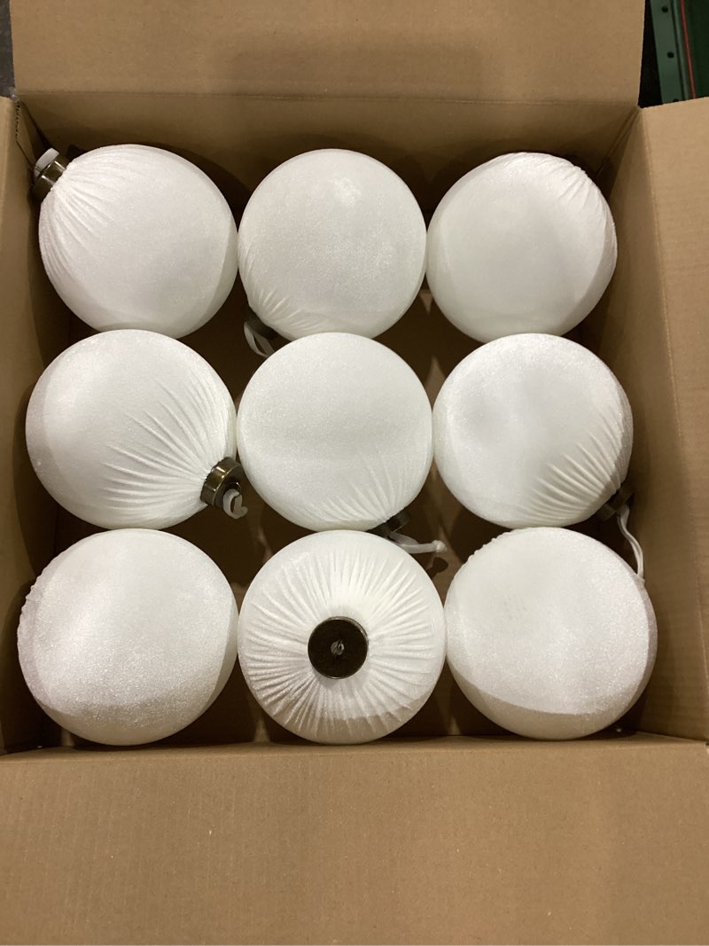 Condition photo showing New/Like New for 9 PCS Velvet Christmas Balls Ornaments 4inch& 6inch Christmas Large Ball Set for Xmas Tree Decor, Holiday Home Party (White, 6inch) white 6inch
