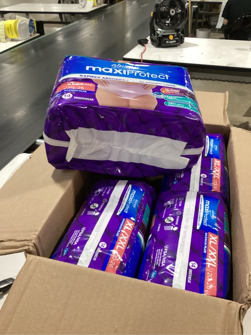 Condition photo showing Good Condition for always discreet maxiprotect adult diapers for women, incontinence underwear, scented, postpartum essentials, bladder leak protection, disposable briefs, maximum plus absorbency, size xl/xxl, 56 count