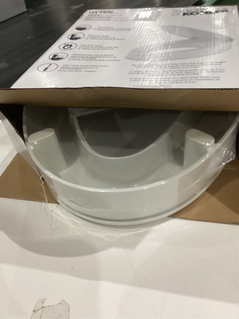 Condition photo showing New/Like New for KOHLER 25875-0 Hyten 3" Height, Elevated Soft Close Elongated Toilet Seat, Contoured Seat with Grip-Tight Bumpers, Quick-Attach Hardware, No Slam Toilet Seat, White White Elongated