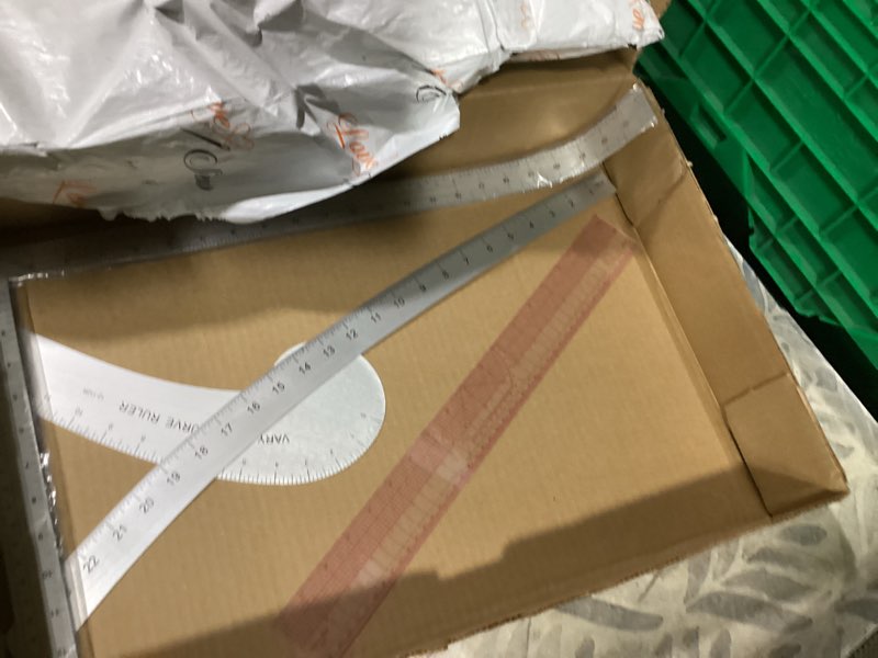 Condition photo showing As Is for ** AS IS**  (large ruler bent)Xuhal 4 Pcs Fashion Sewing Ruler with French Curves Aluminum Designers Ruler Kit Includes Curve, Hip, L Square and Plastic Grading for Design Crafts Sewing