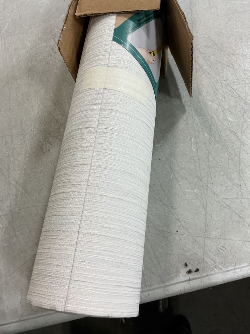 Condition photo showing New/Like New for Haimin Grasscloth Textured Wallpaper 24in X 393in Fabric Contact Paper White Wall Paper Linen Peel and Stick Self-Adhesive Thick Vinyl Embossed Film Wallpaper (White)