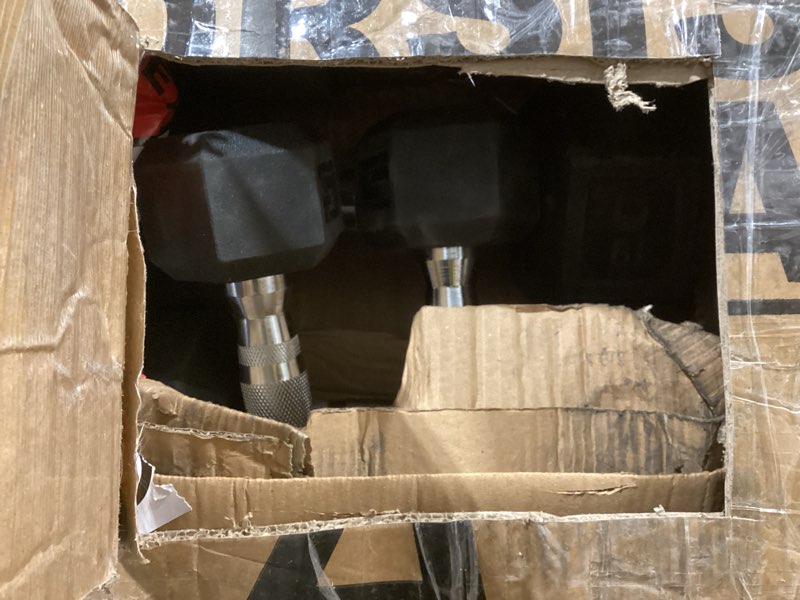 Condition photo showing As Is for cap barbell coated dumbbell weight | multiple options pairs & sets chrome handle 50 lb - set (5 lb x 2 & 20 lb x 2 & 25 lb x 2)