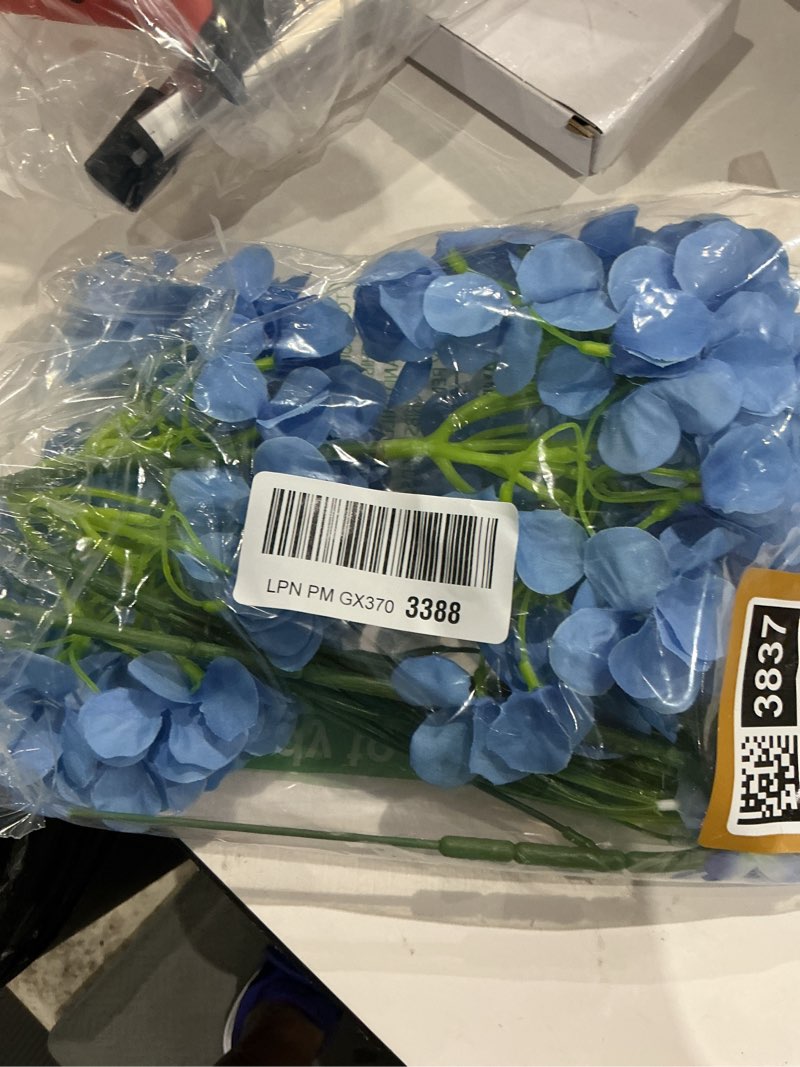 Condition photo showing As Is for 6 bundles artificial daffodils flowers, fake artificial greenery uv resistant no fade faux plastic plants for wedding bridle bouquet indoor outdoor home garden kitchen office table vase (blue) blue 6