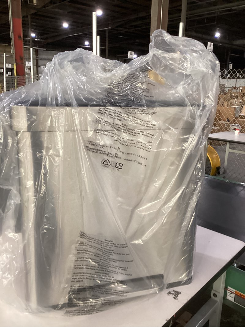 Condition photo showing New/Like New for Amazon Basics Dual Compartment Recycling Trash Can with Soft-Close Lid and Removable Liner Buckets, 60 Liters, Rectangular, Grey, Silver 60 litre