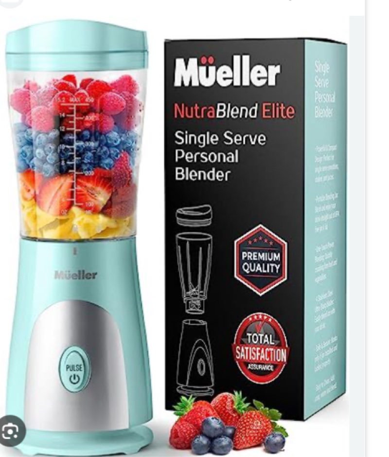 Mueller Personal Blender for Shakes and Smoothies with 15 Oz Travel Cup and Lid, Juices, Baby Food, Heavy-Duty Portable Blender & Food Processor, Turquoise
