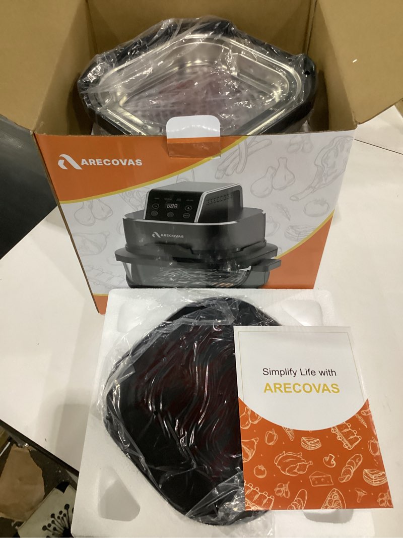 Condition photo showing New/Like New for not tested***** 4-in-1 portable glass air fryer, 140–400°f precise heat, max crisp technology, 4.2qt & 1.6qt dual containers with lids, freezer & dishwasher safe, bake, recrisp, air fry grey