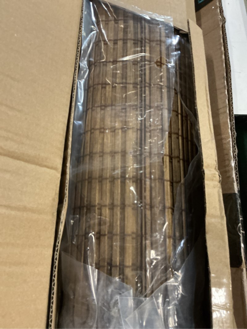 Condition photo showing Good Condition for lazblinds cordless bamboo roman shades, privacy blinds for interior windows, room darkening roll up bamboo blinds for home & patio, 35.5" w x 64" h, highfield teak pricacy - highfield teak 35.5" w x 64" h