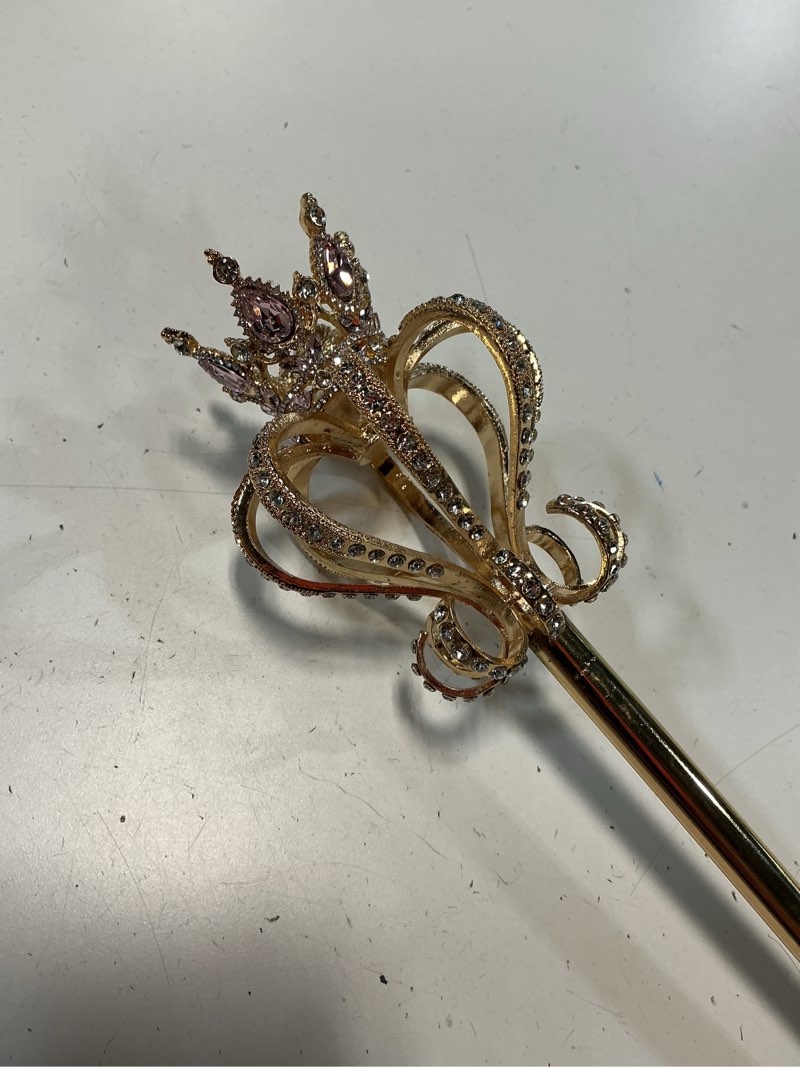 Condition photo showing Good Condition for (gold pink)gold pearl rhinestone scepter festival wand pageant costume props
