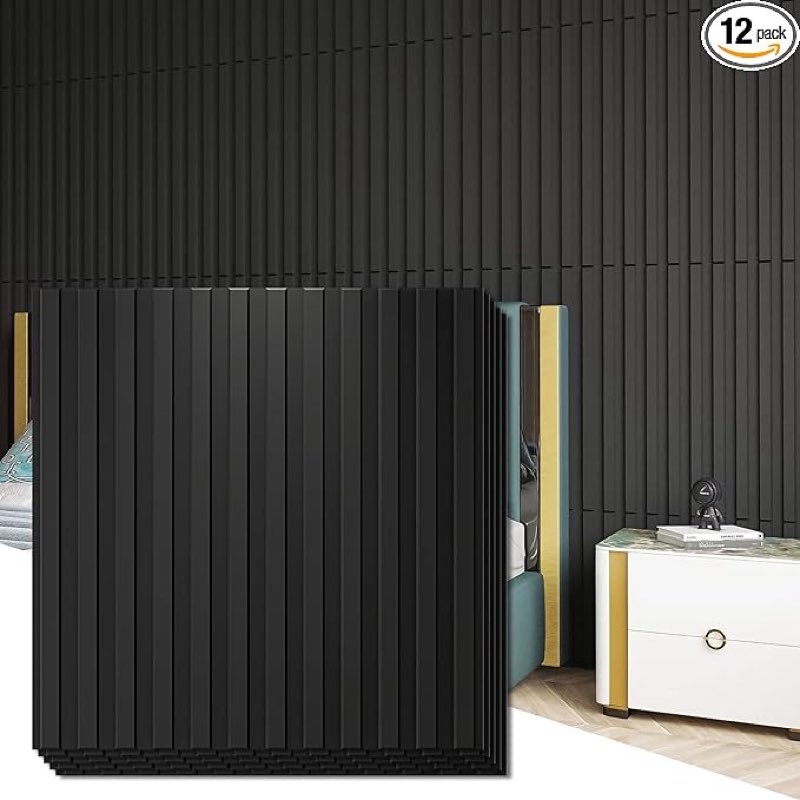 Art3d Slat Wall Panel, 3D Fluted Textured Panel 12-Tile 19.7 x 19.7in. - Black
