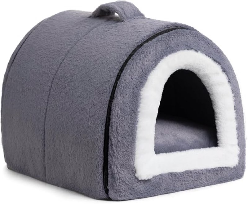 Hollypet Cat and Small Dog Bed, 2 in 1 Foldable Plush Pet Bed for Cats and Small Dogs, Comfortable Soft Indoor Outdoor Bed, Dark Grey/Blue Brand: Hollypet