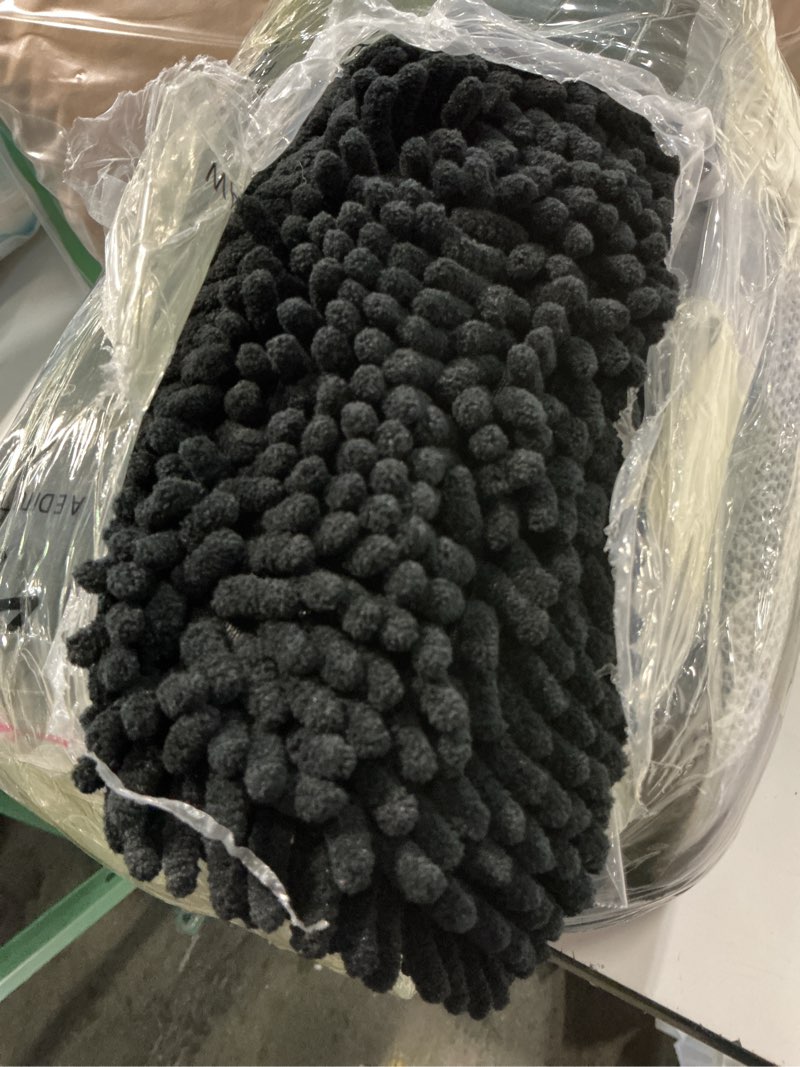 Condition photo showing Good Condition for olanly dog door mat for muddy paws 59x35, absorbs moisture and dirt, absorbent non-slip washable doormat, quick dry chenille mud mat for dogs, entry indoor entryway carpet for inside floor, black black solid 59" x 35"