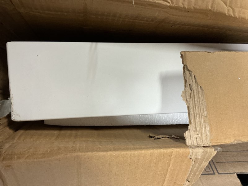 Condition photo showing As Is for Sunrosa Shower Base 48"×32"×4", Single Threshold Shower Bases with Left Drain, Rectangle SMC Shower Pan in White, Slip Resistant Textured Surface, Include Stainless Steel Trench Chrome Cover