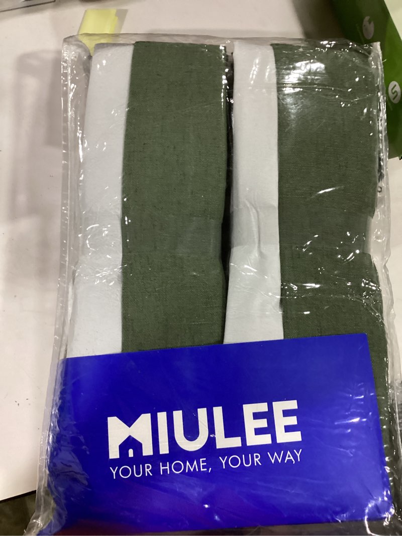 Condition photo showing New/Like New for MIULEE Olive Green Pinch Pleated 100% Blackout Linen Curtains 96 Inch Length 2 Panels Set, Black Out Memory Trained Pleat Curtains Light Blocking Room Darkening Drapes for Bedroom Living Room Window 40"W x 96"L (Pack of 2) Loden