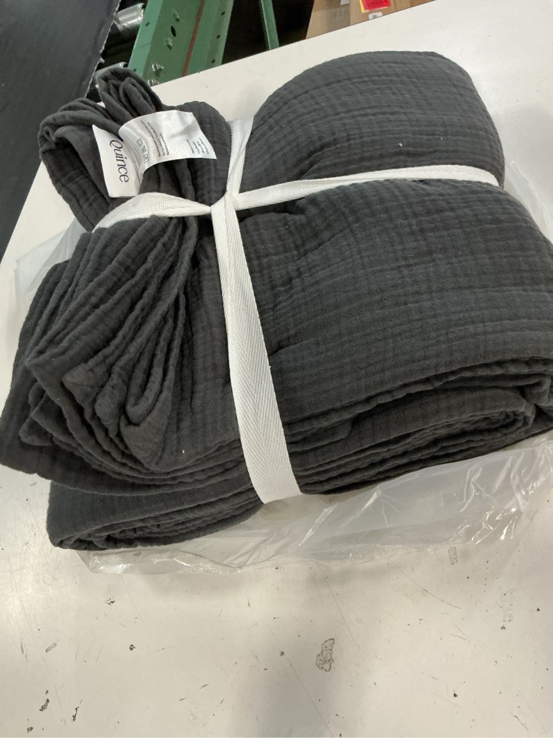 Condition photo showing As Is for quince nwt quince organic airy gauze blanket king  in charcoal 100% cotton,1 piece 