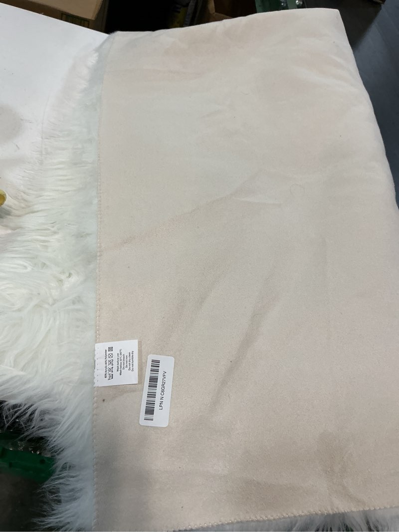 Condition photo showing As Is for latepis white faux fur rug 3x5, faux sheepskin rug for living room, fluffy washable rug for bedroom, nursery room, luxury room decor, furry rug, rectangle