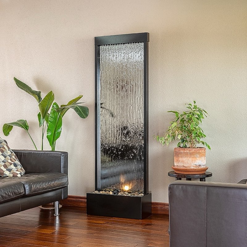 Alpine Corporation | 72\"H Indoor/Outdoor Mirror Waterfall Floor Fountain — LED Lights & River Stones(incomplete base only)