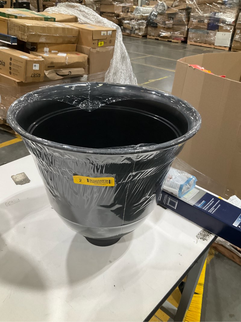 Condition photo showing As Is for incomplete, style selections round 15.91-in w x 15.91-in l x 19-in h black recycled plastic indoor/outdoor