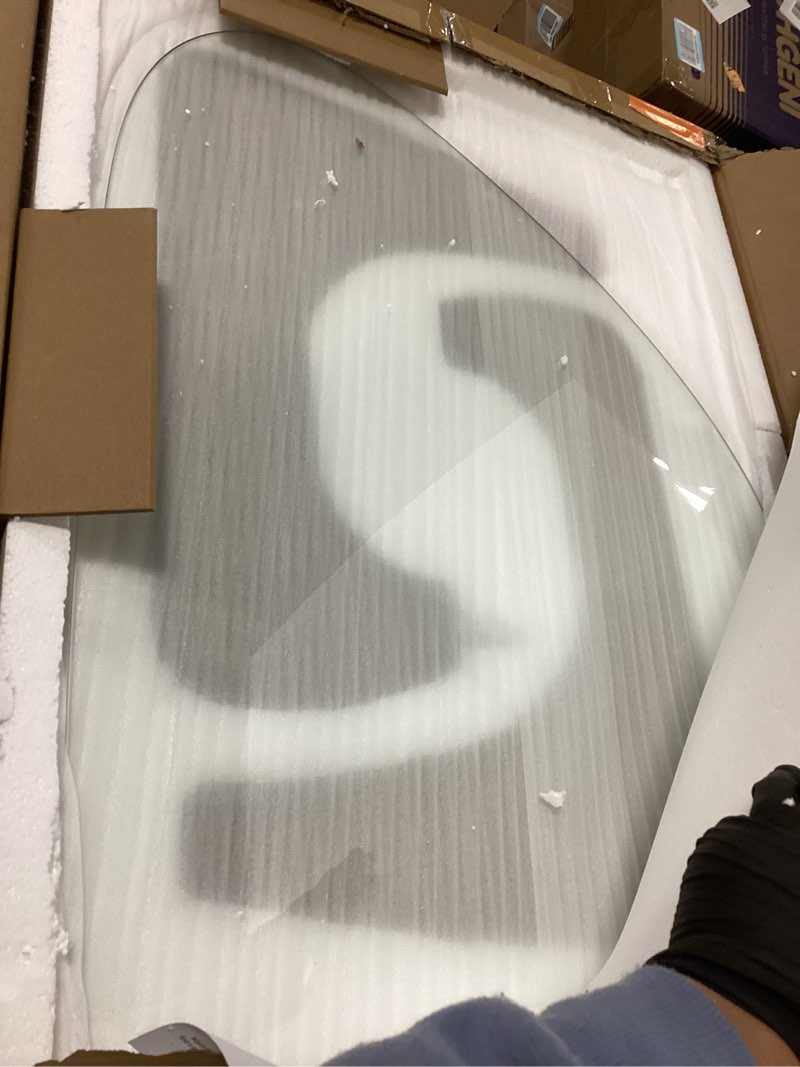 Condition photo showing Good Condition for Modern Glass Coffee Table, 32.3?D×25.6?W×15.8?H-Abstract Unique Mid Century Triangle Center Table for Living Room, Minimalist Middle Tables for Home Office, Wooden Base Walnut Transparent 32.3?D×25.6?W×15.8?H