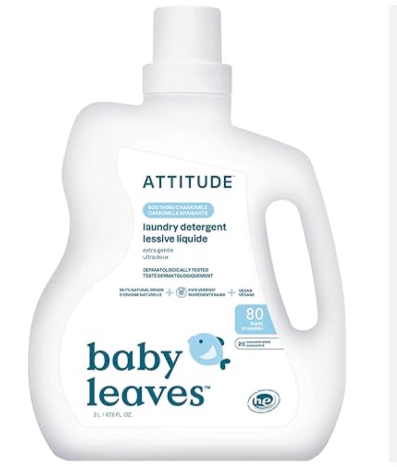 attitude baby laundry detergent liquid, ewg verified, safe for baby clothes, infant and newborn, naturally derived, he compatible, soothing chamomile, 80 loads, 67.6 fl oz (amazon exclusive) soothing chamomile 67.6 fl oz (pack of 1)