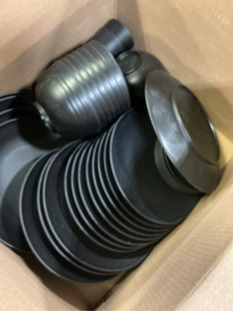 Condition photo showing Good Condition for Supernal Wheat Straw Dinnerware Sets,Plates and Bowls Set, Dish Sets for 8, Unbreakable Plate for 8 Dishwasher Safe,Reusable Dinnerware Black-16pcs Plates, 8pcs Bowls, 8pcs Cups. 32pcs Black