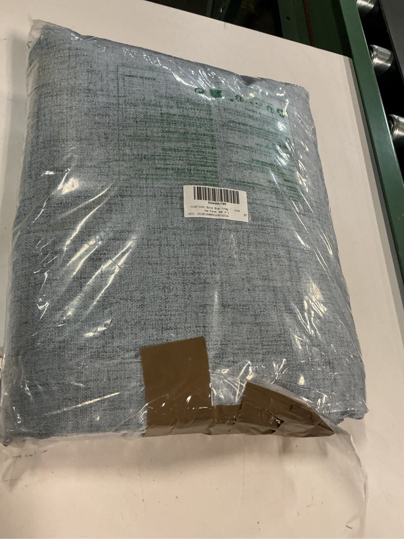 Condition photo showing New/Like New for NICETOWN Stone Blue Vintage Linen 100% Blackout Curtains for Living Room, Thermal Insulated Curtains 102“ Long, Noise Reducing Window Treatment Drapes for Home Office, 62" Wide Per Panel, Set of 2 62"W x 102"L (Pack of 2) Stone Blue