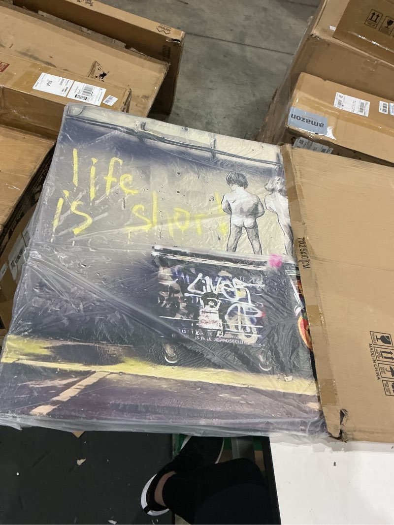 Condition photo showing New/Like New for mgsbcxn street graffiti art wall decor banksy canvas wall art framed life is short chill the duck out graffiti poster prints colorful picture artwork peeing boy painting for bedroom decor - 12x18 inch peeing boy 18"l x 12"w