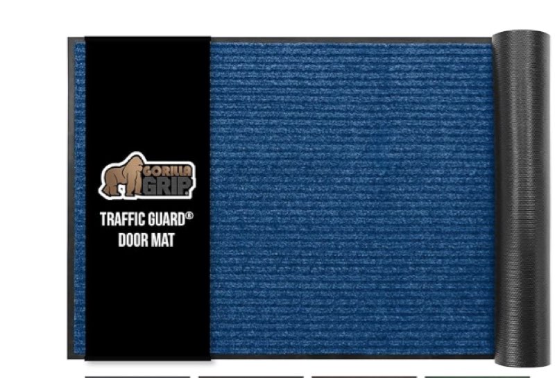 GORILLA GRIP Traffic Guard Door Mat, Heavy Duty Welcome Mats, Commercial Office Space Doormat, Waterproof, Fade Resistant, Strong Rubber Backing, Low Profile, Shoe and Boot Scraper, 35x23, Blue