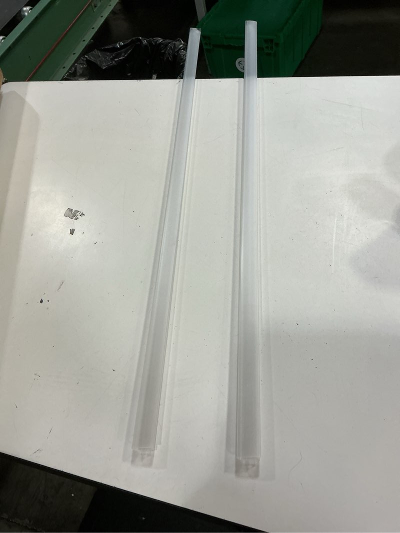 Condition photo showing Good Condition for shower glass door bottom seal, 2pcs 36 inch ultra clear pvc seal strip with sweep for 3/8"(10mm) thick frameless glass door, to stop water leakage 3/8" x 36"