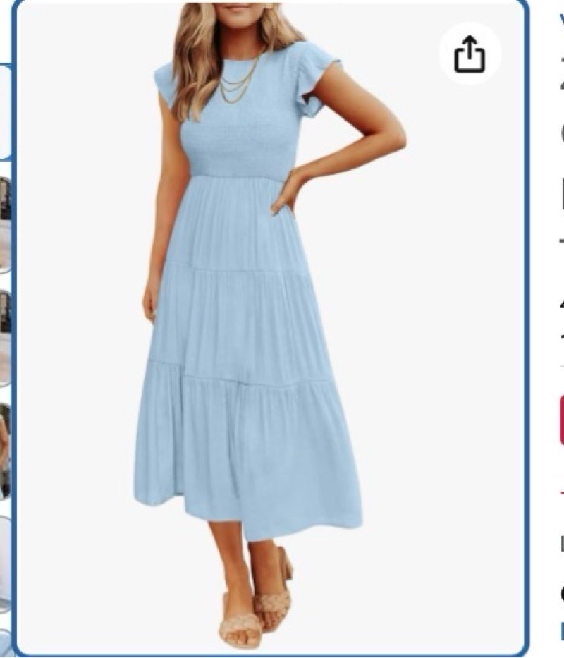 ZESICA Women's 2025 Summer Casual Flutter Short Sleeve Crew Neck Smocked Elastic Waist Tiered Midi Dress