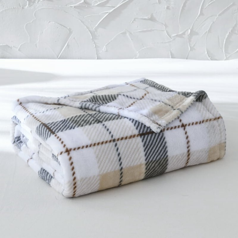 mainstays super soft plush blanket, neutral plaid, twin, adult/teen