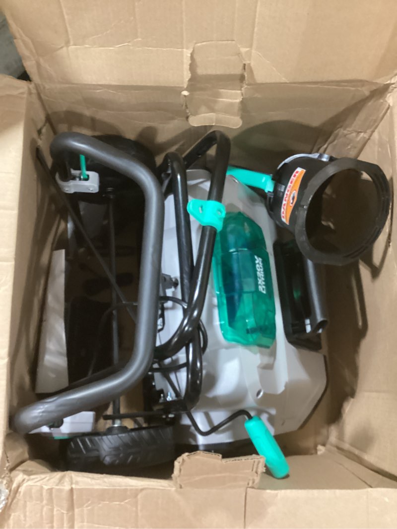 Condition photo showing As Is for Similar item Litheli 13.1inch Electric Lawn Mower Cordless,Grass Cutter Machine for 1600 Sq.Ft.Lawnmower with Brushless Motor, 8 Gallon Capacity, Cutting Height from 1 to 2.5 in, Includes 1X4.0 Ah Battery Green