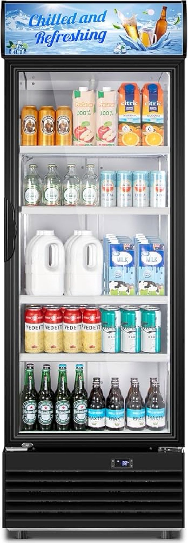 (1 pc) Tylza Commercial Refrigerator with Glass Door Display Beverage Fridge, 21.2 Cu Ft Upright 