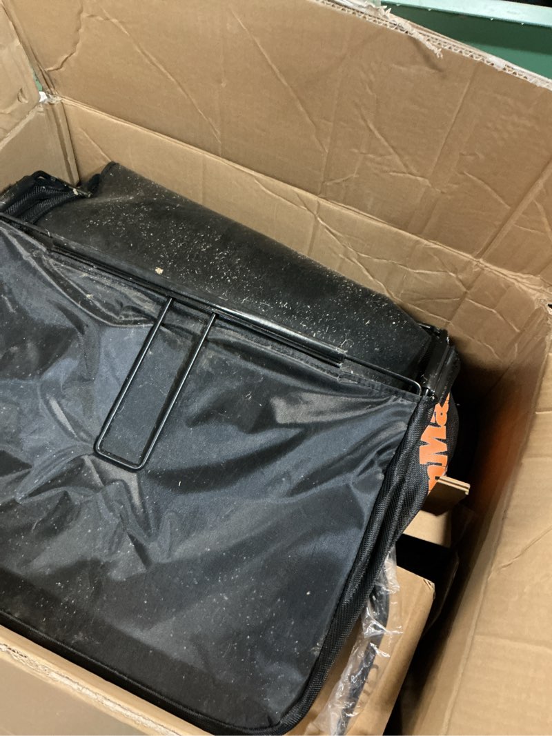 Condition photo showing As Is for lawnmaster 48v max brushless 16” 2-in-1 cordless dethatcher and scarifier with removable thatch collection bag quick-fold – clgvb4816