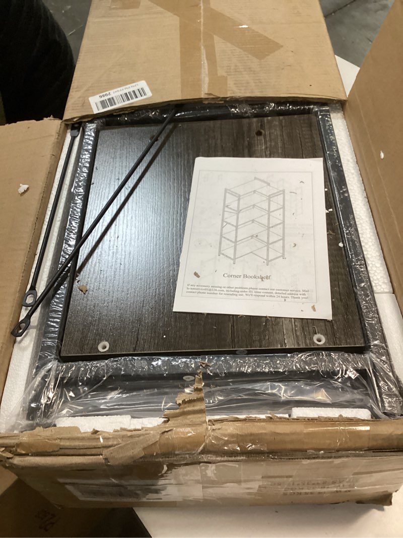 Condition photo showing Good Condition for Tohomeor Bookshelf 5 Tier Deformable Corner Bookcase Free Standing Modern Industrial Book Storage Display Book Shelf for Bedroom Living Room Study Room Office (Dark Grey)