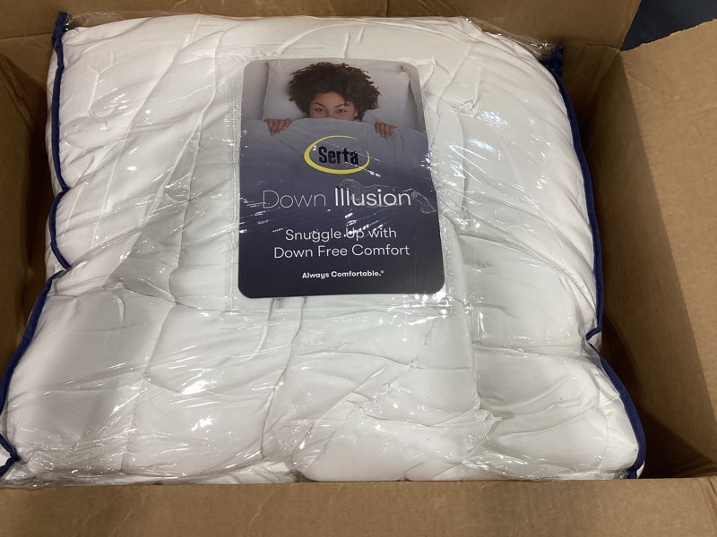 Condition photo showing Good Condition for serta down illusion soft hypoallergenic 2 inch pillowtop simple fit mattress topper, king, white king white