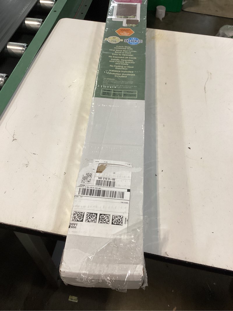Condition photo showing New/Like New for cordless room darkening venetian blind - 35 inch width, 64 inch length, 2" vinyl slat size - mahogany - gii luna light filtering horizontal mini windows blinds for interior by achim home decor 35"w x 64"h mahogany