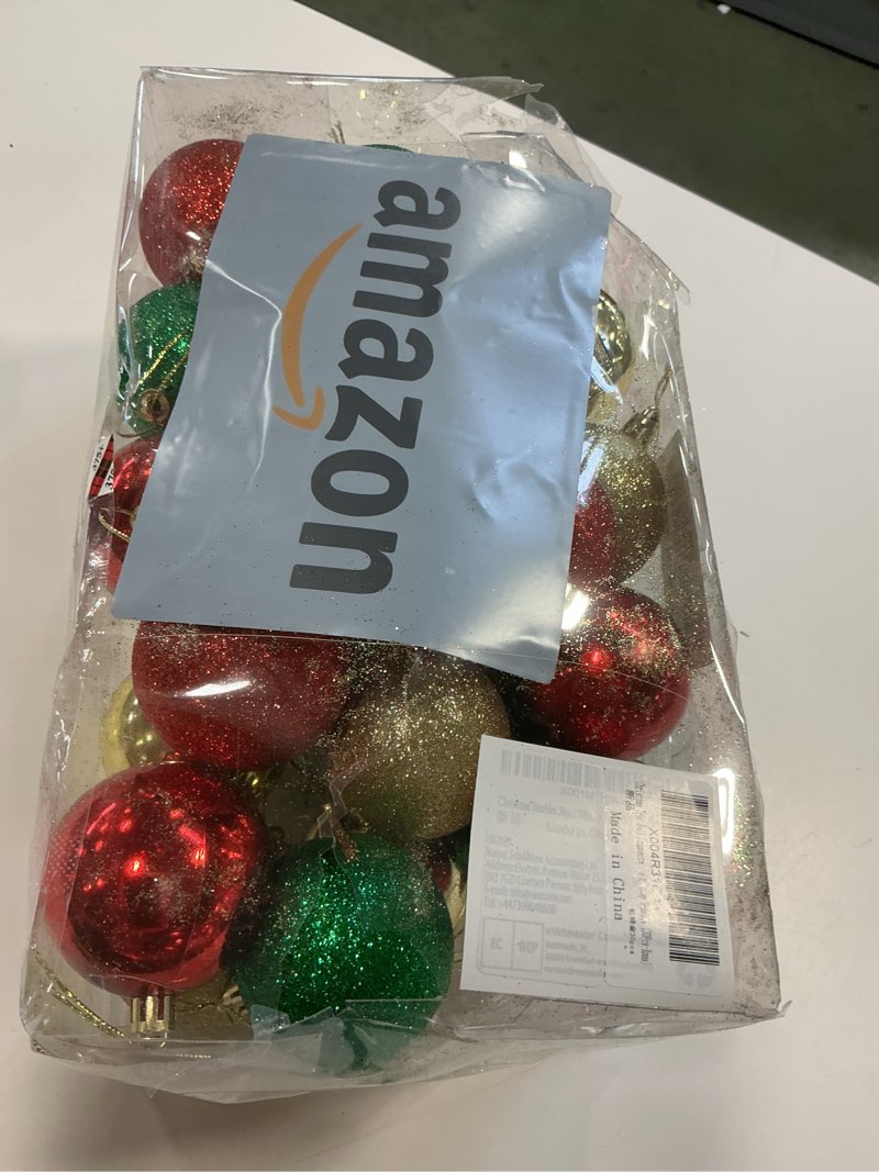 Condition photo showing As Is for Red Gold Green Christmas Balls Ornaments for Xmas Tree, 30Pcs 60mm Shatterproof Christmas Tree Decorations, 2.36" Hanging Balls Christmas Baubles, Christmas Garland Decor, Wreath Decor 30pcs-xmas