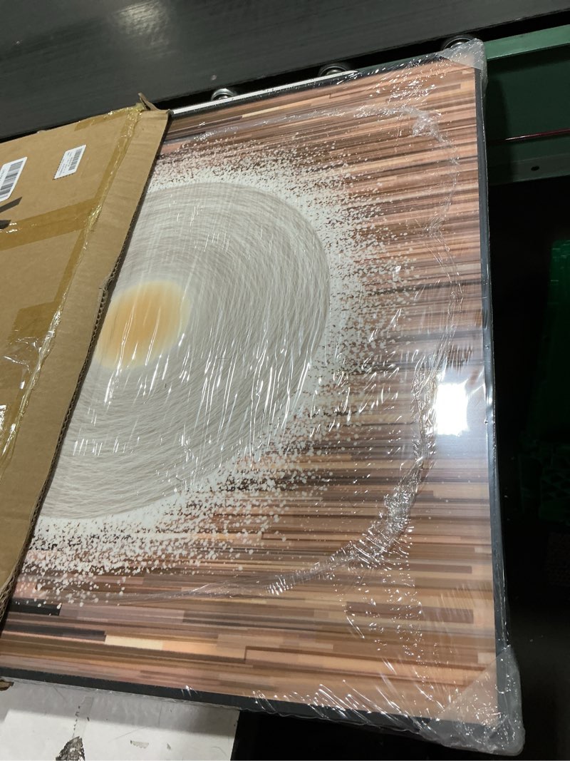 Condition photo showing New/Like New for Framed Modern Abstract Wall Art, Beige Gold Luxury Bright Square Prints Paintings Artwork for Walls, Contemporary Sunburst Circular Pictures for Living Room Entryway Dining Bedroom Wall Decor 24x24 In 24"L x 24"W Solar Bloom