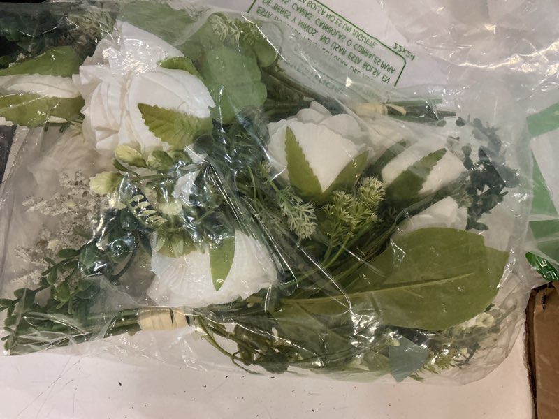 Condition photo showing New/Like New for 2 packs faux flowers in vase,fake flowers with vase, artificial silk roses in vase, artificial flowers in vase, faux flower arrangement with vase for farmhouse (white with vase) vase & white